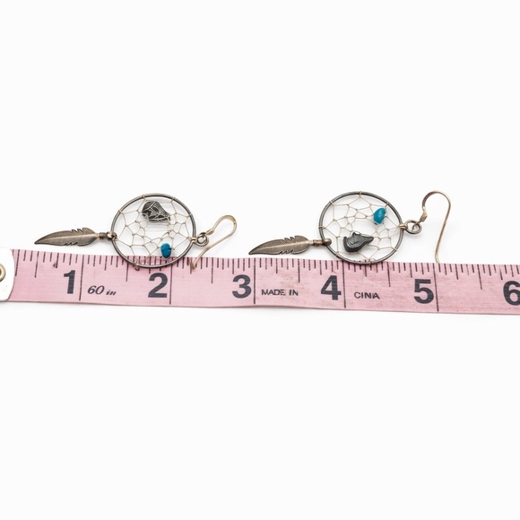 Sterling Silver Dreamcatcher Earrings | Turquoise Feather Boho - Picture 3 of 4